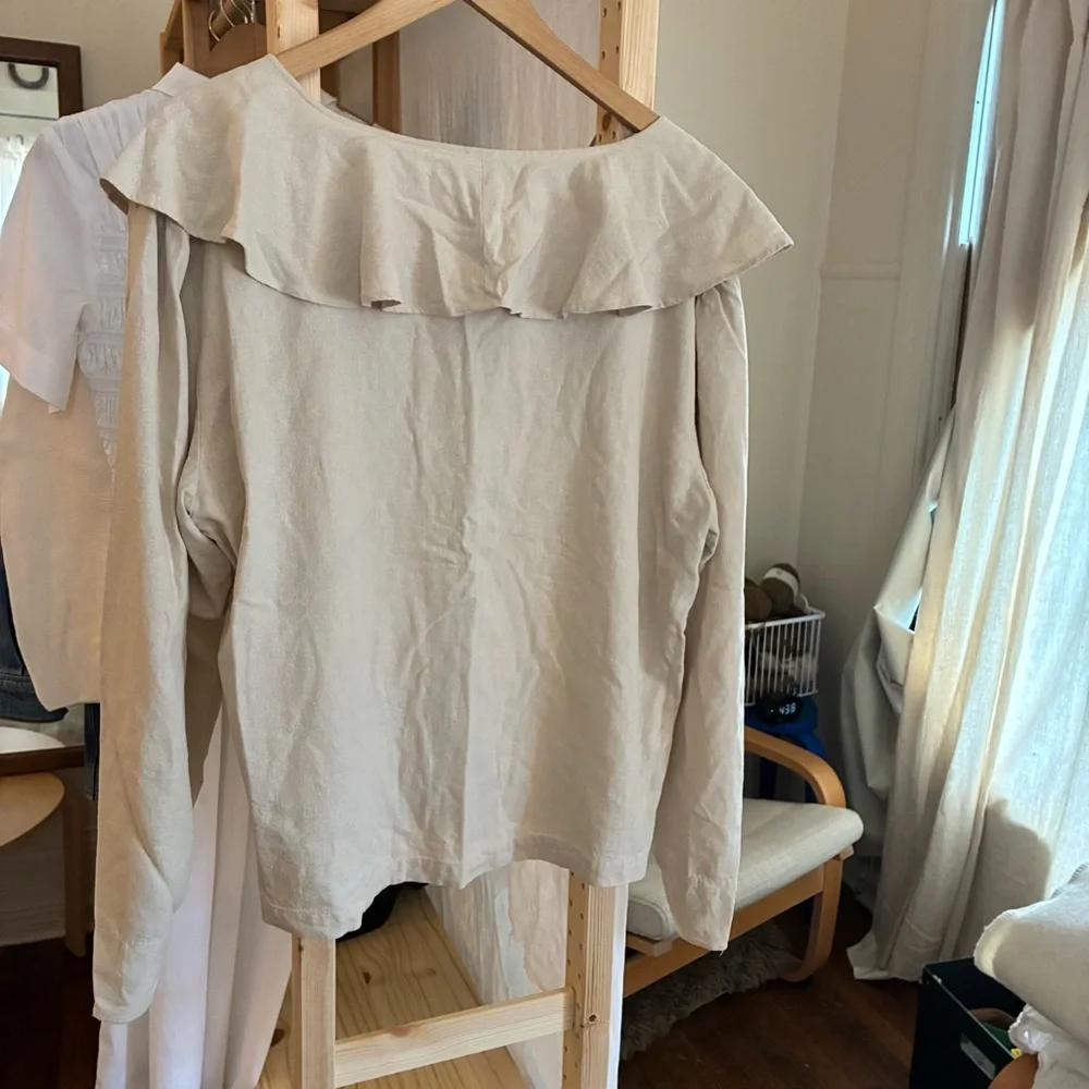 Moda International Cream Ruffle-Front Button Blouse - Picture 5 of 5